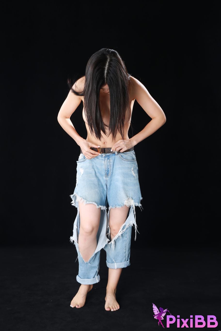 Private Photoshoot Ah Hui Dancing model with a one piece body in white stockings full scale private photo shoot PixiBB.COM 332