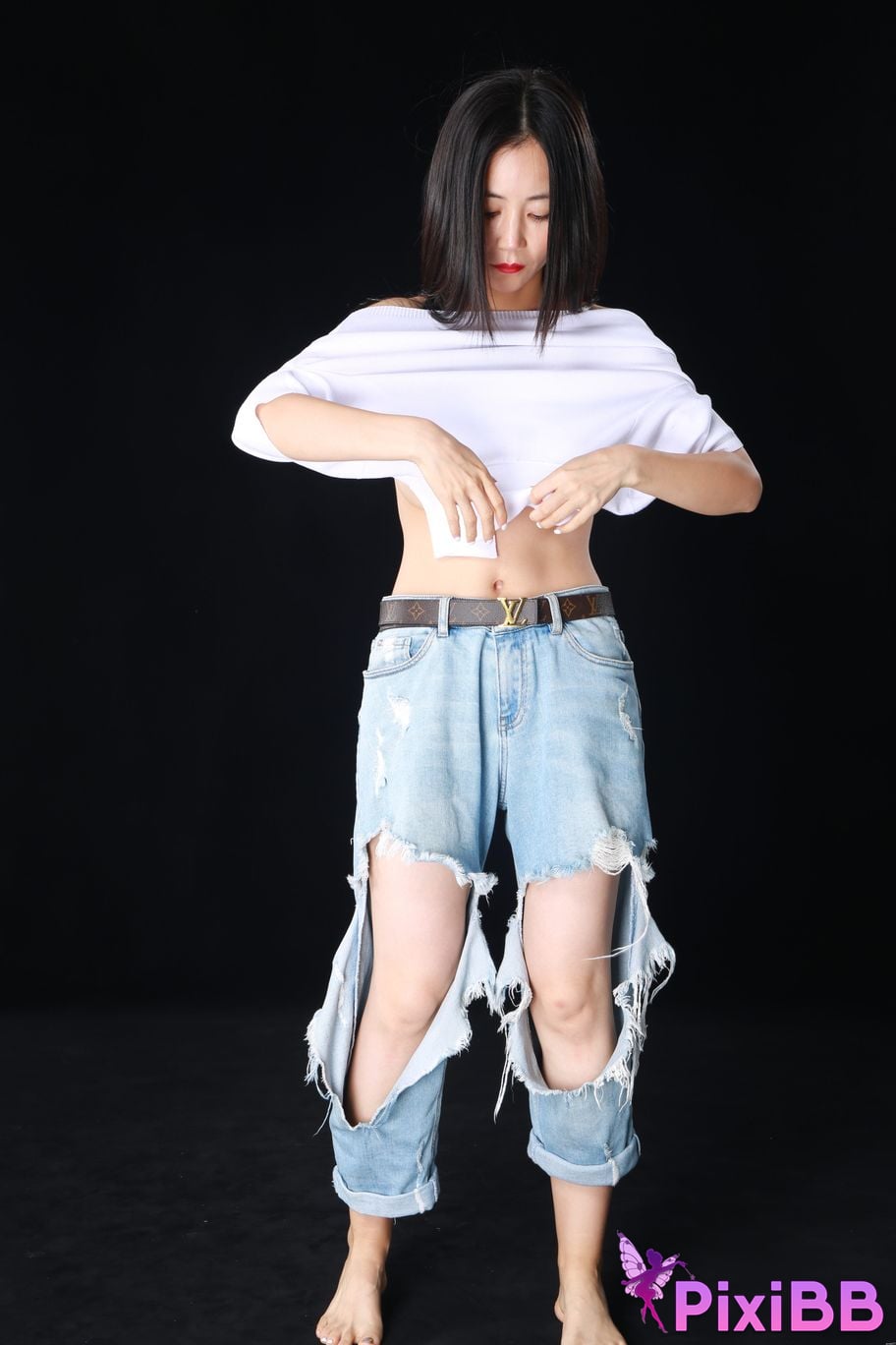 Private Photoshoot Ah Hui Dancing model with a one piece body in white stockings full scale private photo shoot PixiBB.COM 334