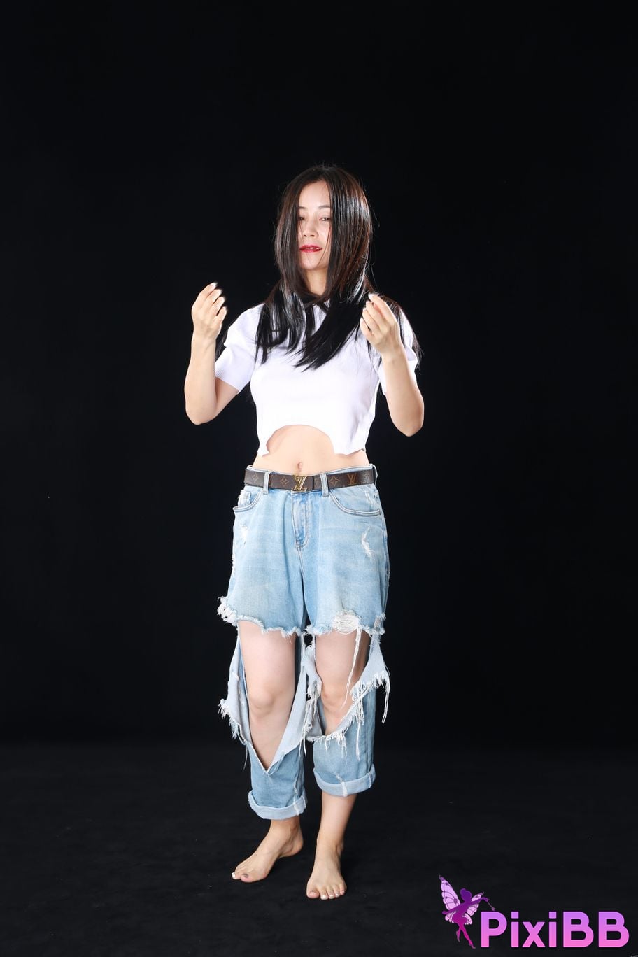 Private Photoshoot Ah Hui Dancing model with a one piece body in white stockings full scale private photo shoot PixiBB.COM 338