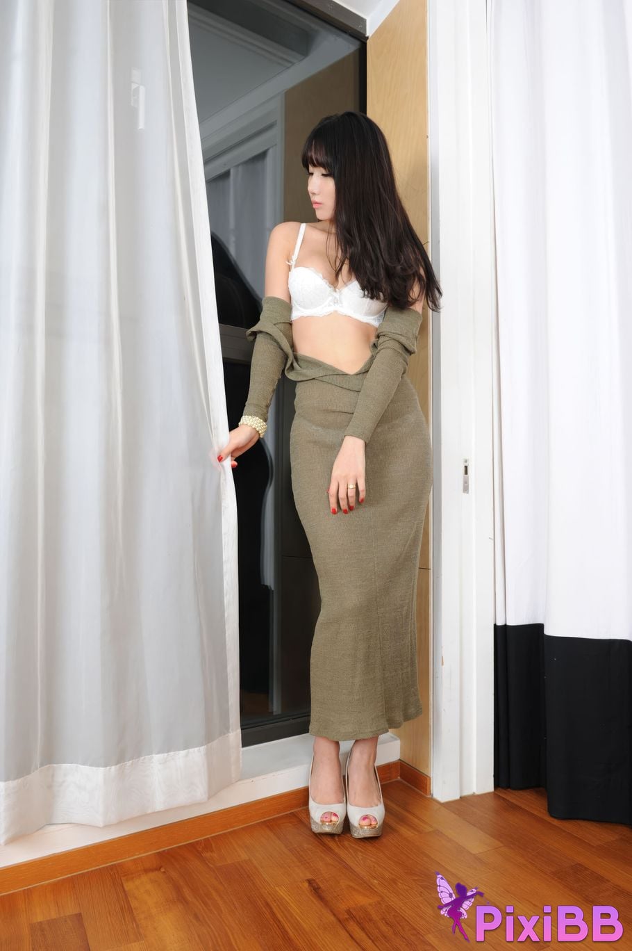 Private Photoshoot Leisha Korean long legged goddess tight skirt PixiBB.COM 214