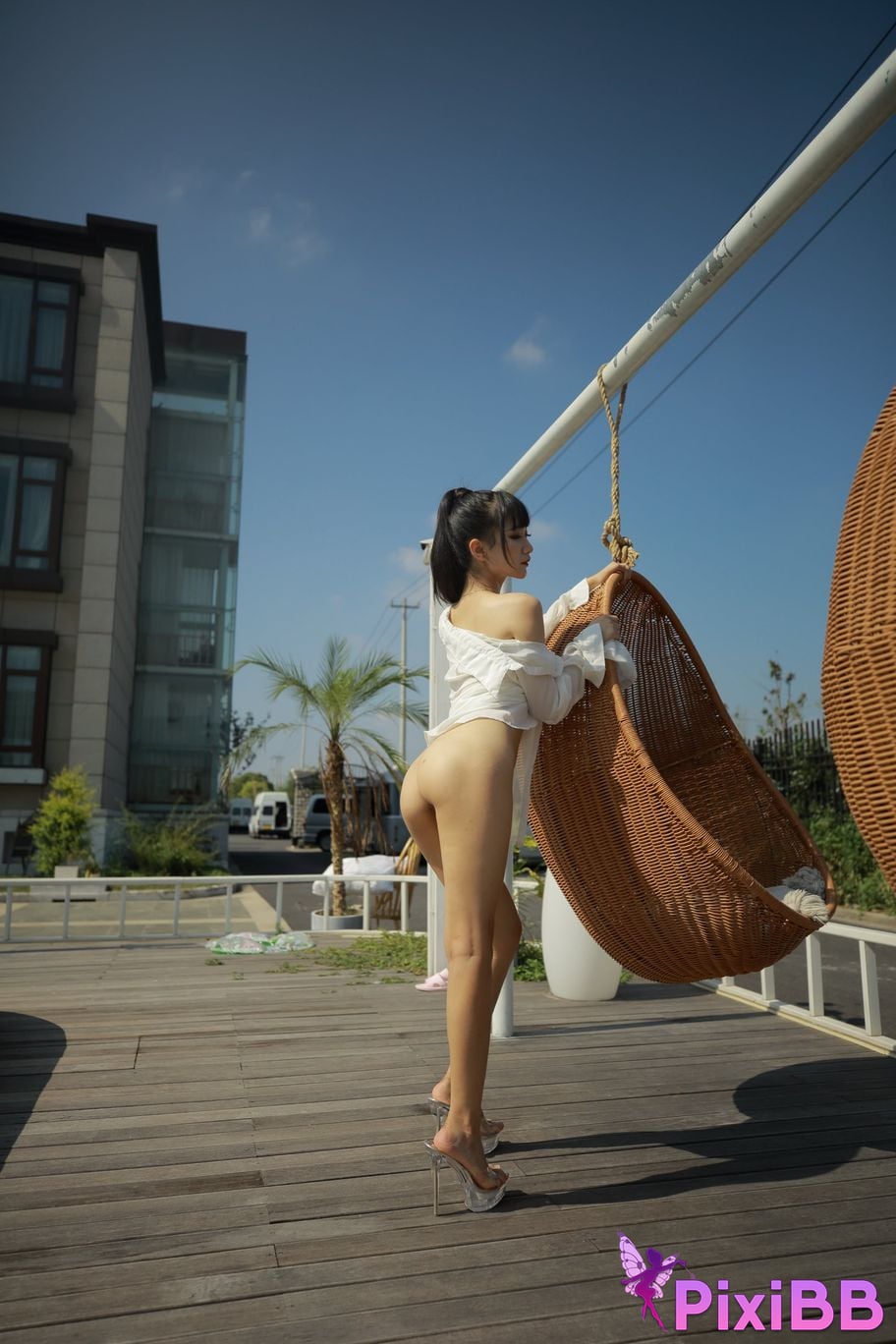 Private Photoshoot Cat Top Slim High Ponytail Outdoor PixiBB.COM 024