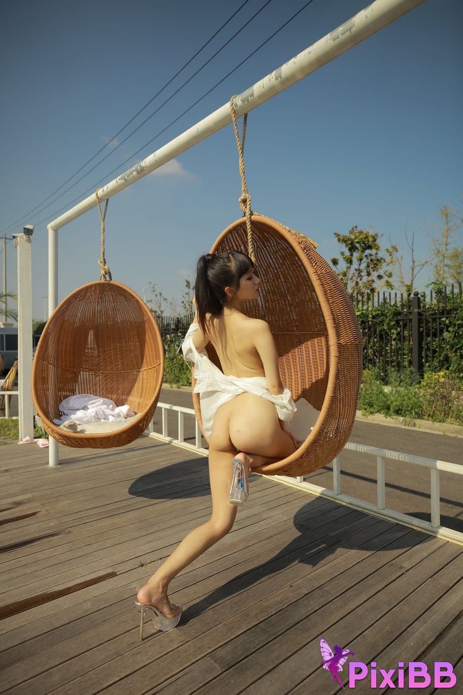 Private Photoshoot Cat Top Slim High Ponytail Outdoor PixiBB.COM 038