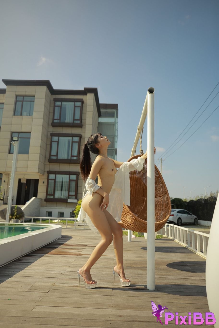 Private Photoshoot Cat Top Slim High Ponytail Outdoor PixiBB.COM 052