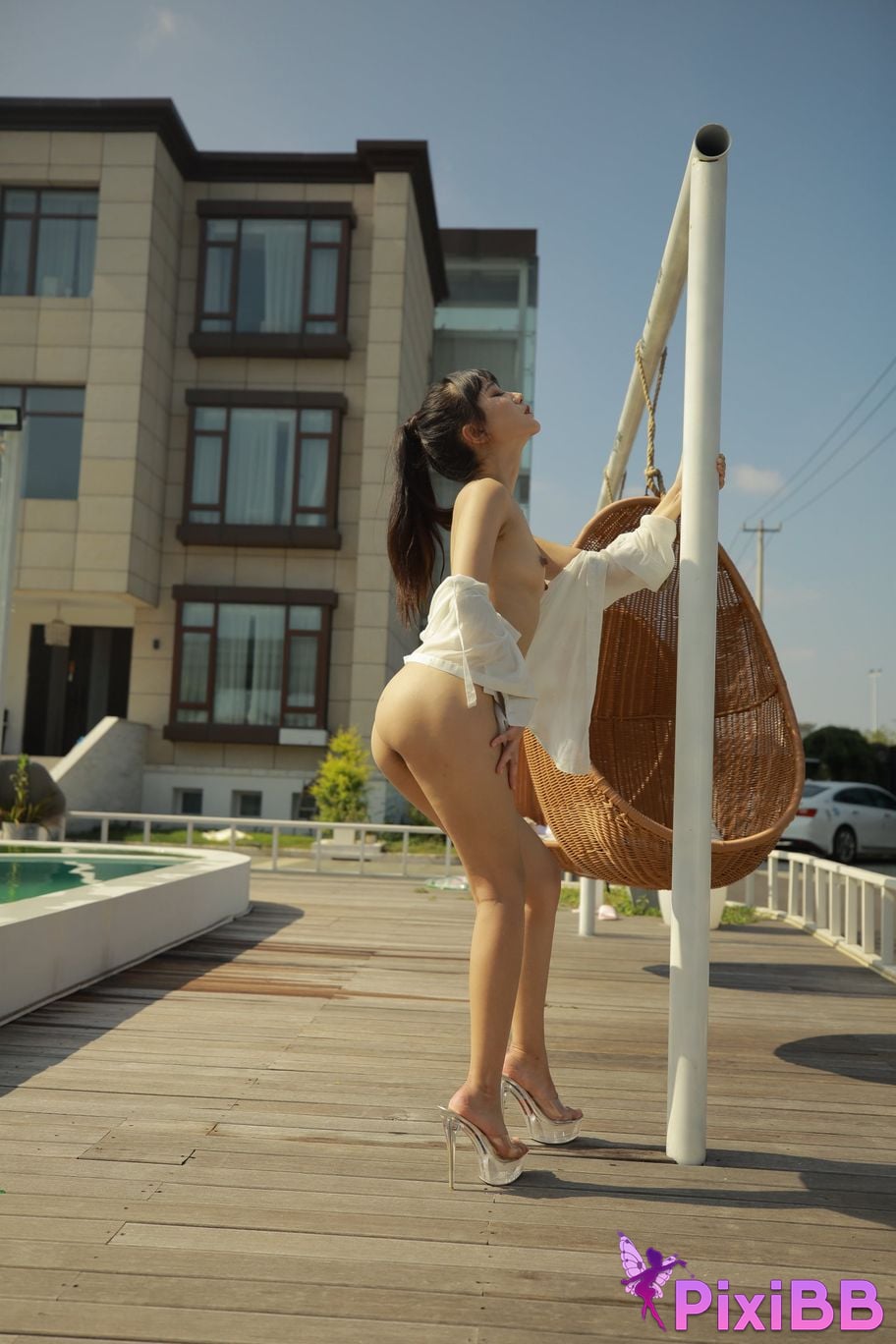 Private Photoshoot Cat Top Slim High Ponytail Outdoor PixiBB.COM 054