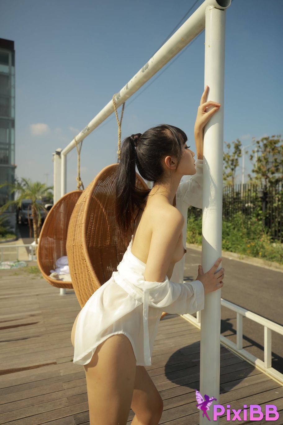 Private Photoshoot Cat Top Slim High Ponytail Outdoor PixiBB.COM 063