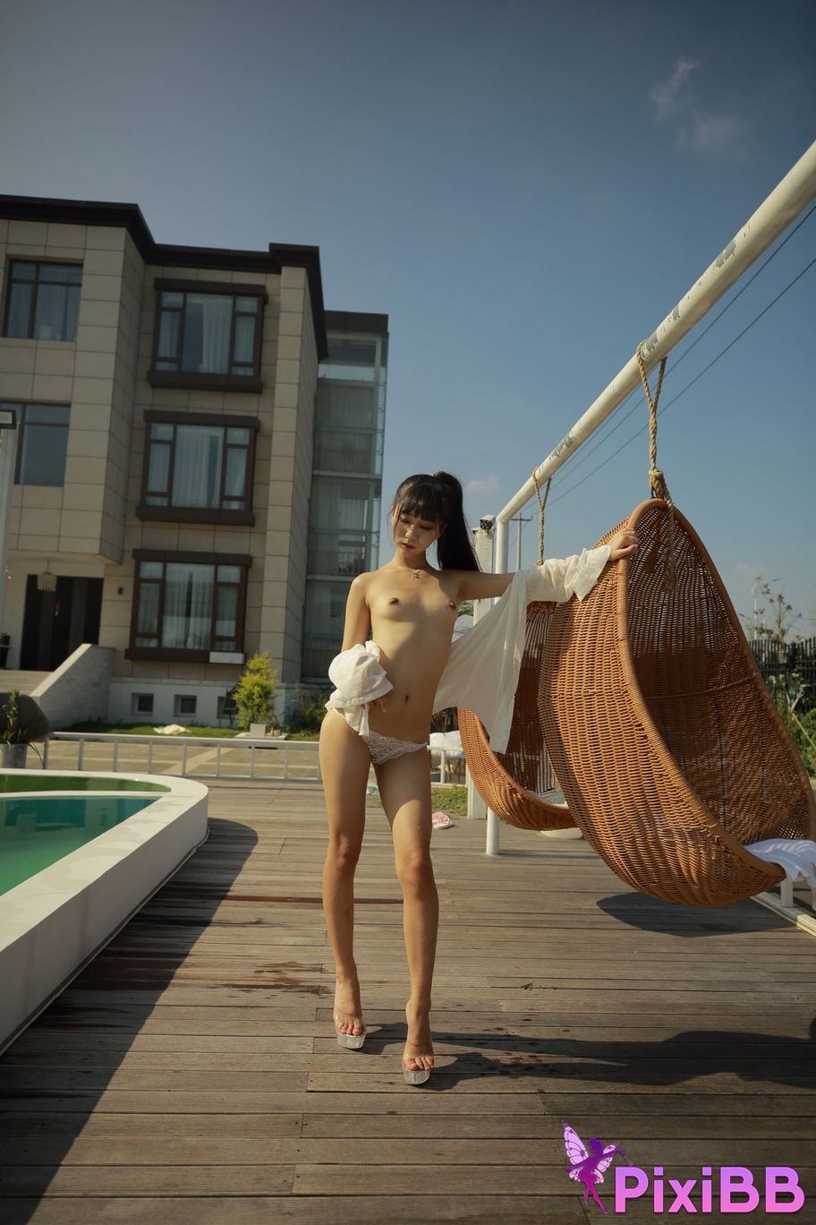 Private Photoshoot Cat Top Slim High Ponytail Outdoor PixiBB.COM 078