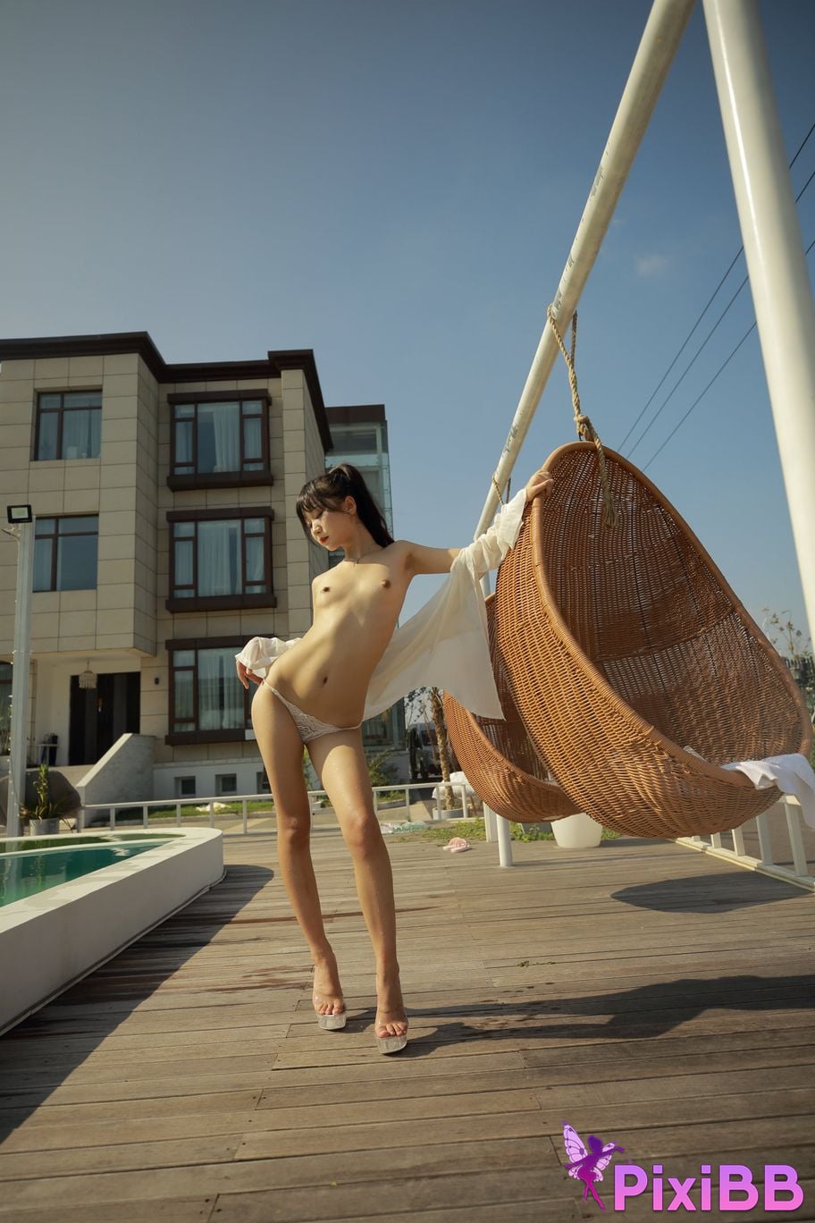 Private Photoshoot Cat Top Slim High Ponytail Outdoor PixiBB.COM 084