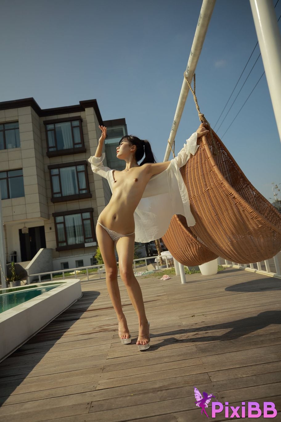 Private Photoshoot Cat Top Slim High Ponytail Outdoor PixiBB.COM 086