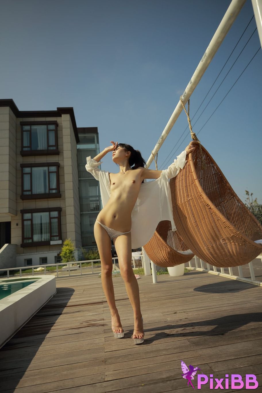 Private Photoshoot Cat Top Slim High Ponytail Outdoor PixiBB.COM 087