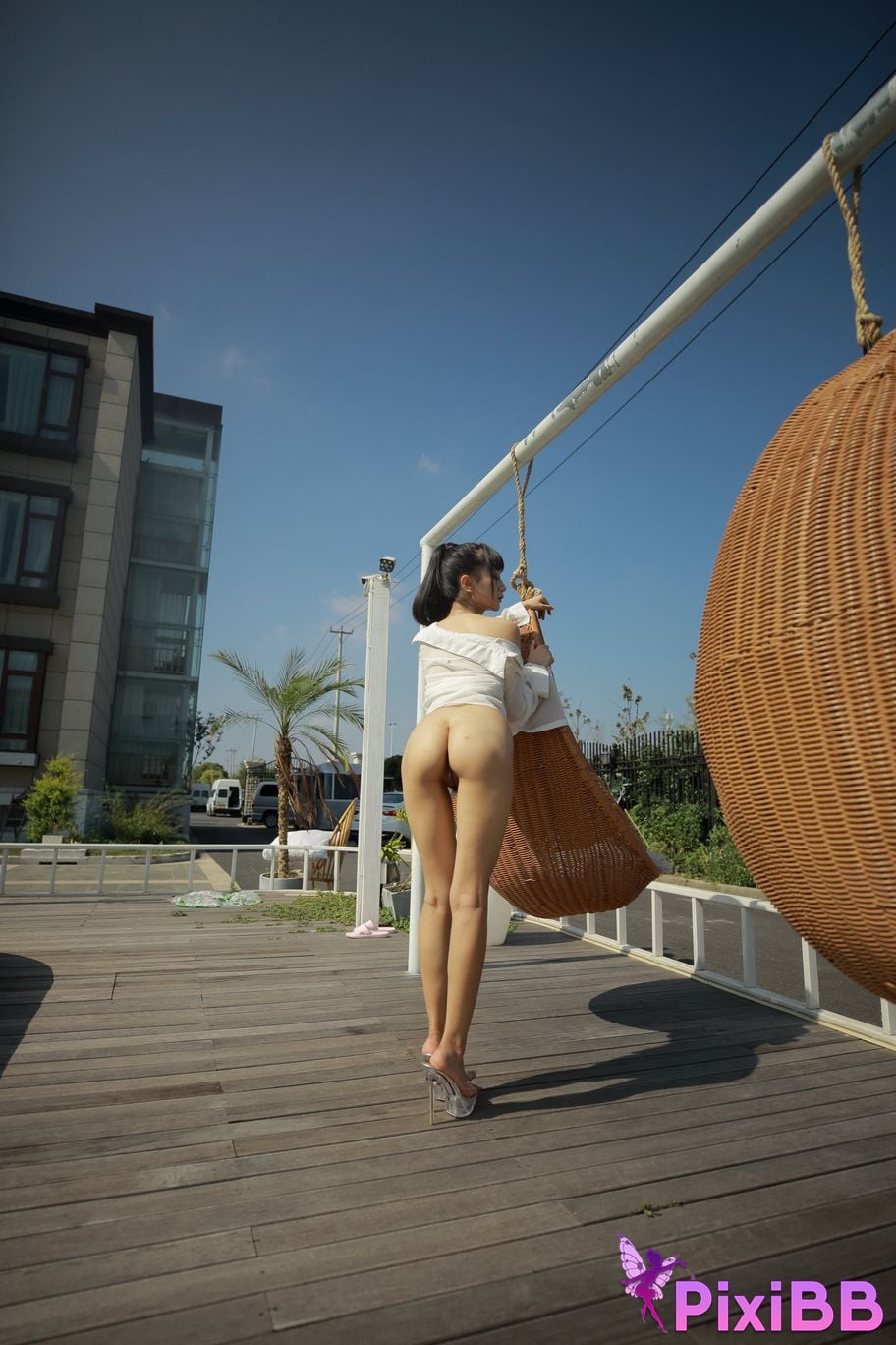 Private Photoshoot Cat Top Slim High Ponytail Outdoor PixiBB.COM 090