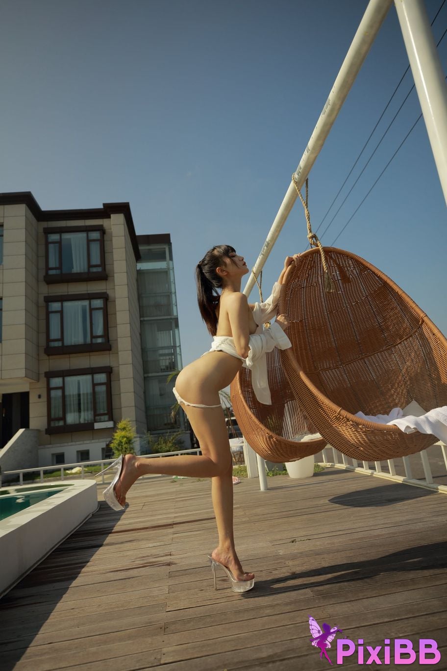 Private Photoshoot Cat Top Slim High Ponytail Outdoor PixiBB.COM 095