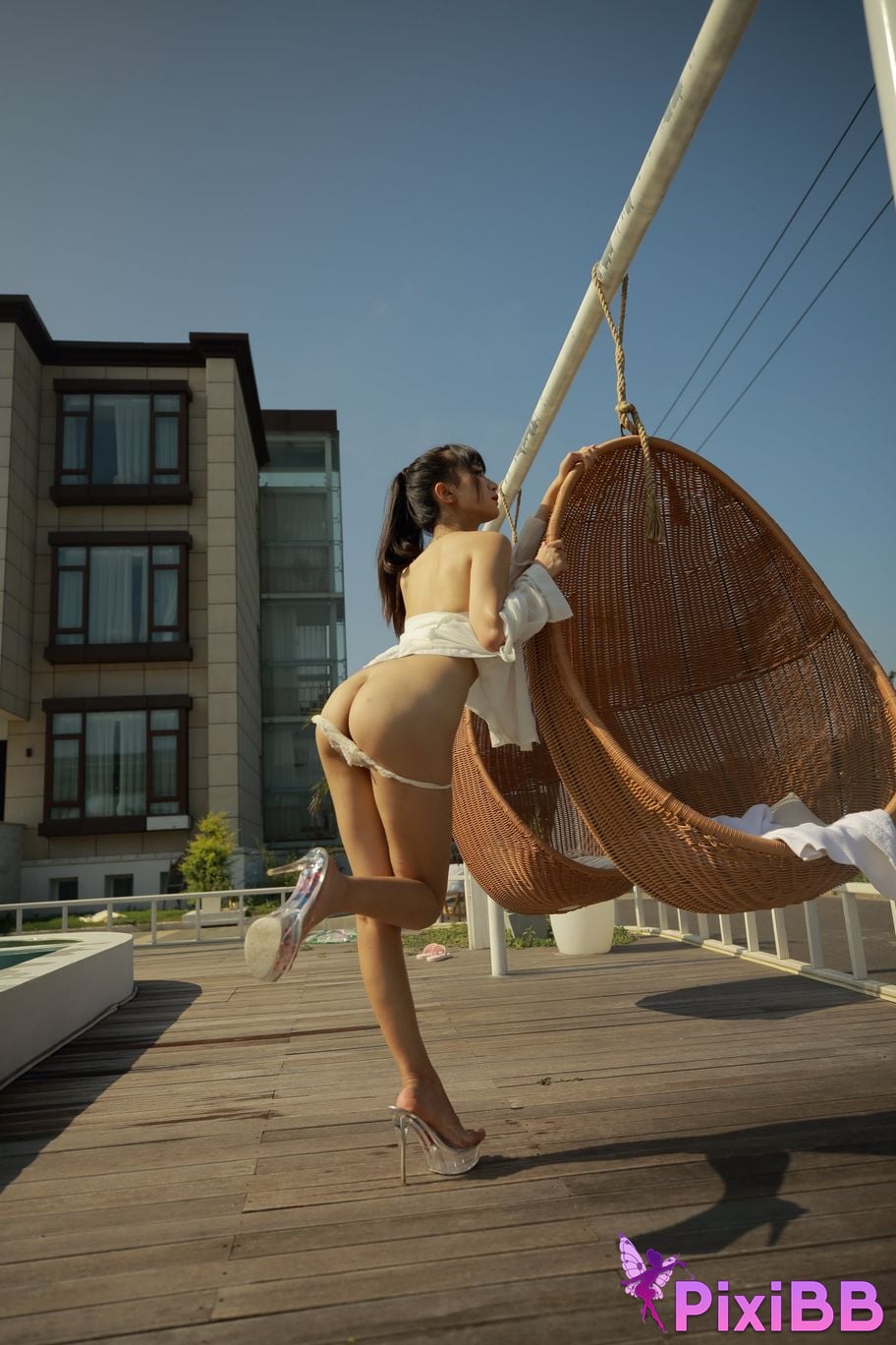 Private Photoshoot Cat Top Slim High Ponytail Outdoor PixiBB.COM 097