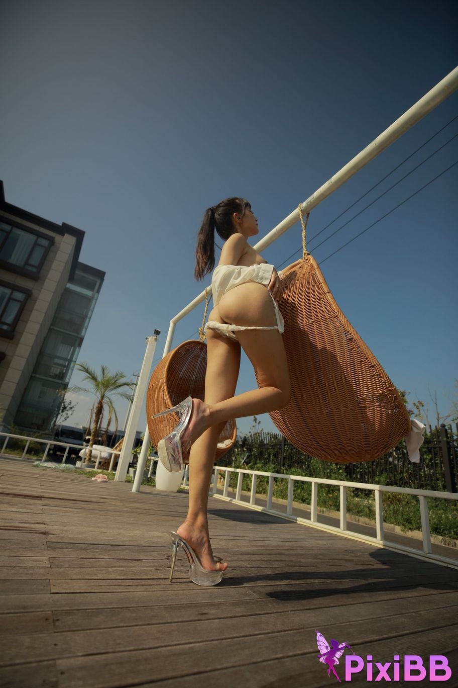 Private Photoshoot Cat Top Slim High Ponytail Outdoor PixiBB.COM 104