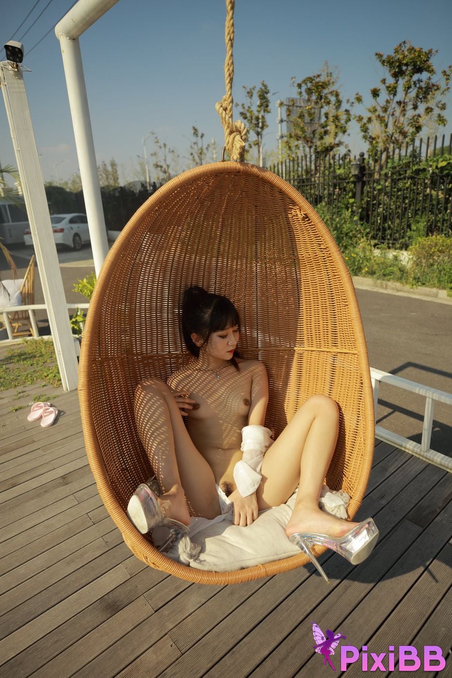 Private Photoshoot Cat Top Slim High Ponytail Outdoor PixiBB.COM 136