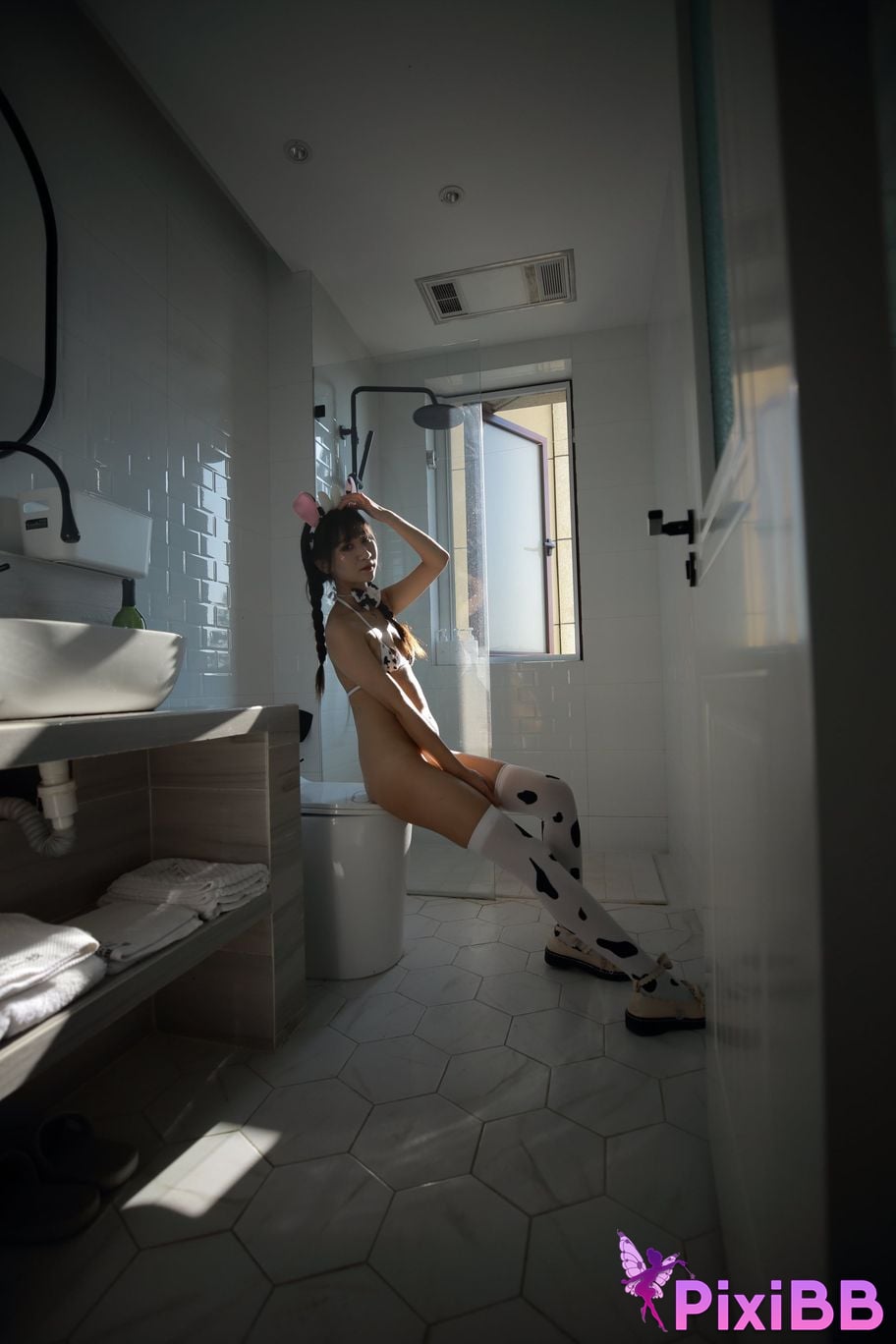 Private Photoshoot Cat Top Slim High Ponytail Outdoor PixiBB.COM 162