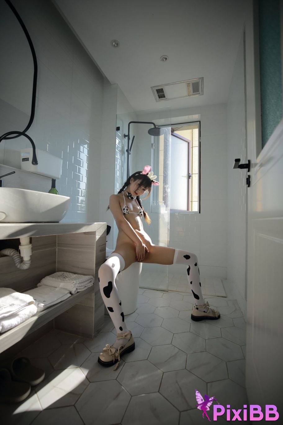 Private Photoshoot Cat Top Slim High Ponytail Outdoor PixiBB.COM 164