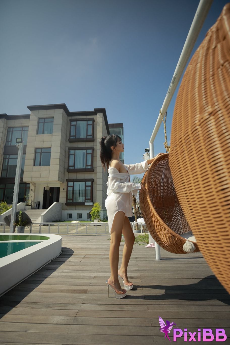 Private Photoshoot Cat Top Slim High Ponytail Outdoor PixiBB.COM 312