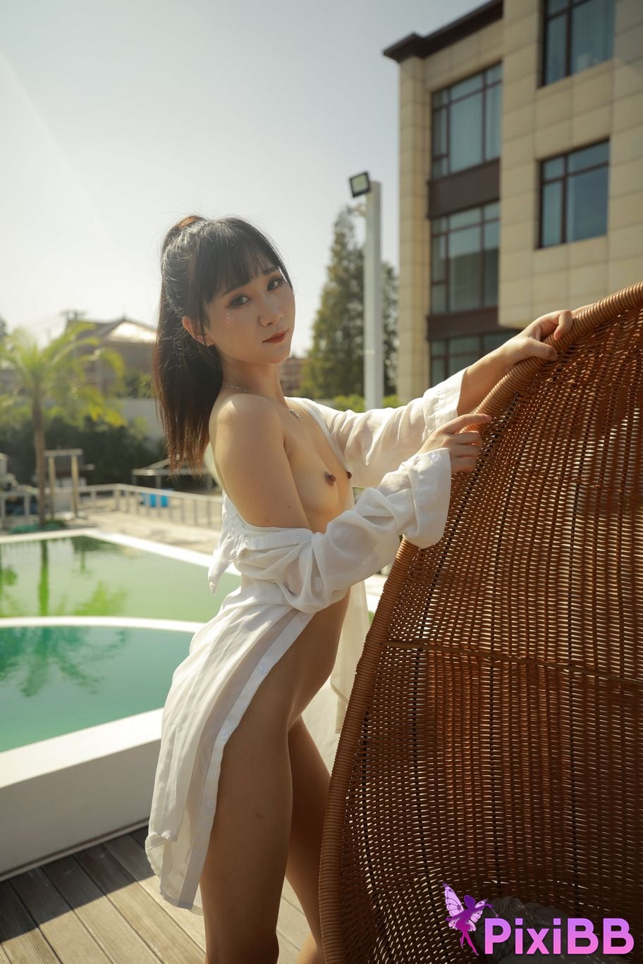 Private Photoshoot Cat Top Slim High Ponytail Outdoor PixiBB.COM 317