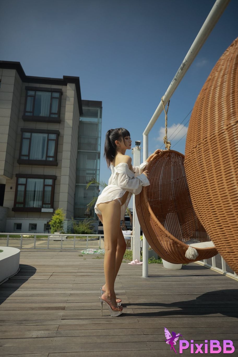 Private Photoshoot Cat Top Slim High Ponytail Outdoor PixiBB.COM 345