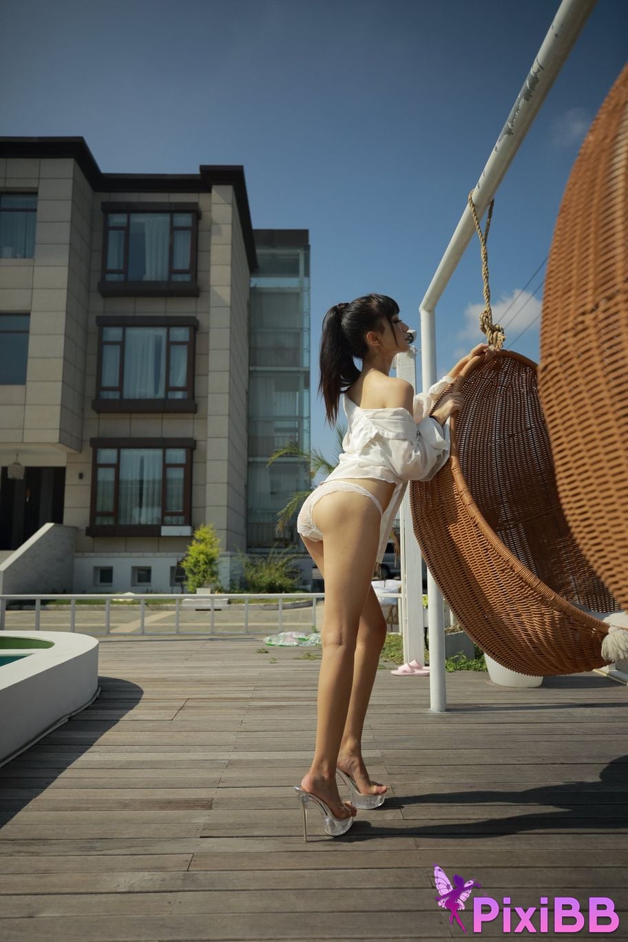 Private Photoshoot Cat Top Slim High Ponytail Outdoor PixiBB.COM 367