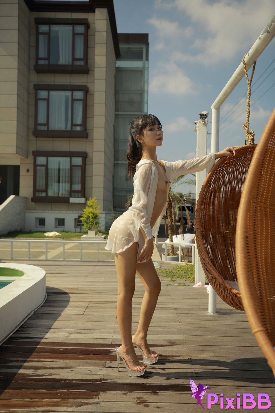 Private Photoshoot Cat Top Slim High Ponytail Outdoor PixiBB.COM 369