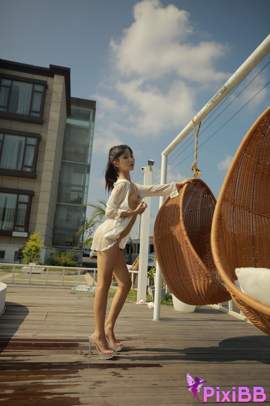 Private Photoshoot Cat Top Slim High Ponytail Outdoor PixiBB.COM 370