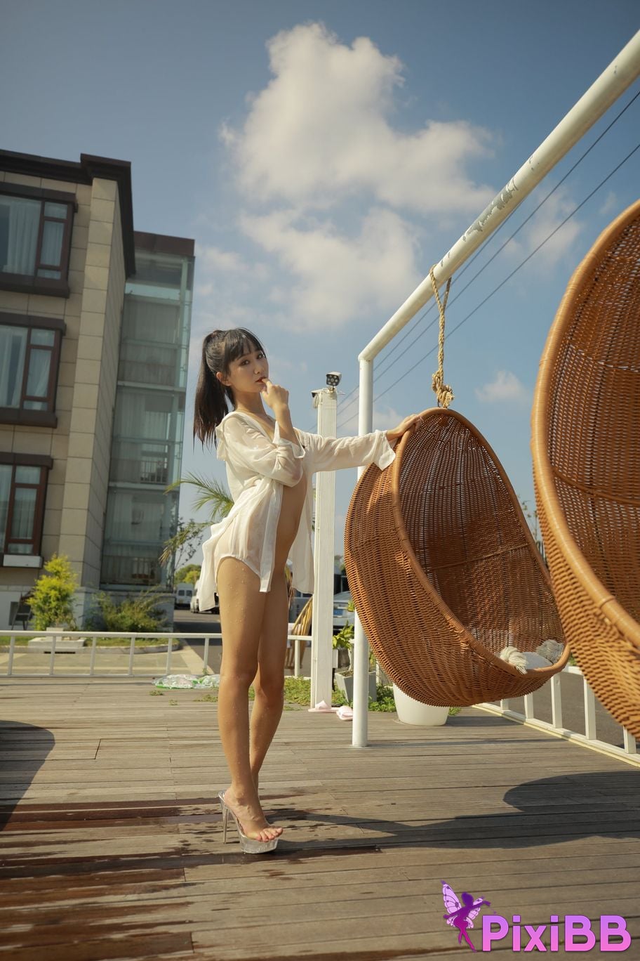 Private Photoshoot Cat Top Slim High Ponytail Outdoor PixiBB.COM 373