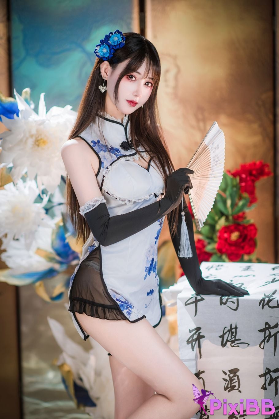 Cosplay Hanyu Sanmi Yanniang Fantasy Tan Pinger Blue and White Porcelain Cheongsam PixiBB.COM 001