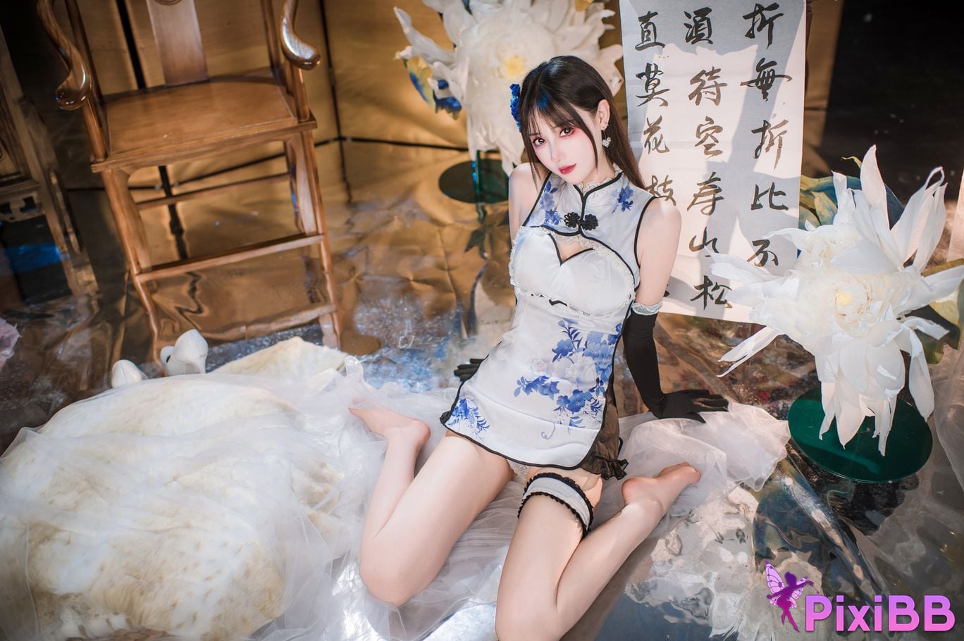 Cosplay Hanyu Sanmi Yanniang Fantasy Tan Pinger Blue and White Porcelain Cheongsam PixiBB.COM 014