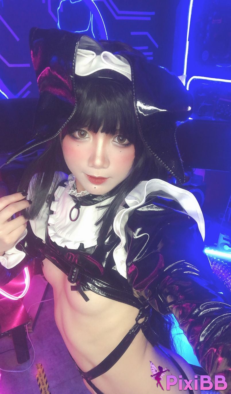 Cosplayer PoppaChan Zenith Bunny Black rubber socks cross breast patch PixiBB.COM 050