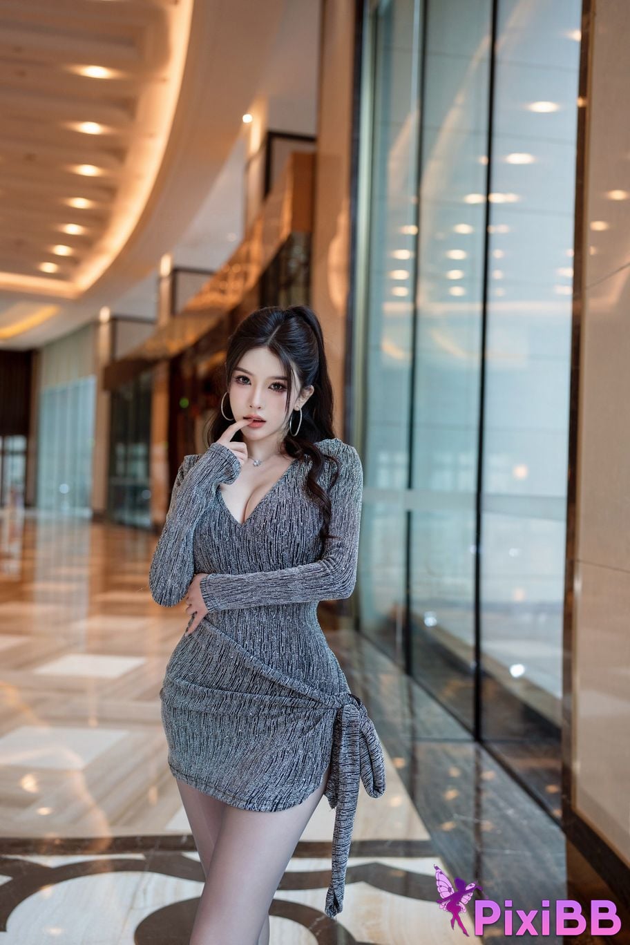 XR Uncensored Li Sha Lisa R18 XIUREN model Goddess short skirt gray silk PixiBB.COM 001