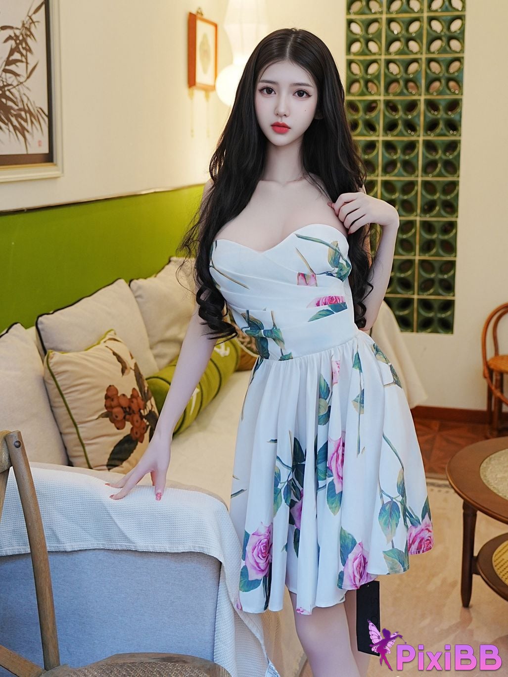 XR Uncensored Bai Xiaodie Silk floral dress PixiBB.COM 005