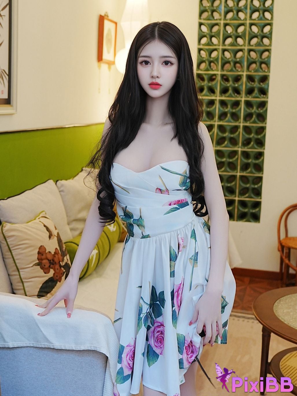 XR Uncensored Bai Xiaodie Silk floral dress PixiBB.COM 006