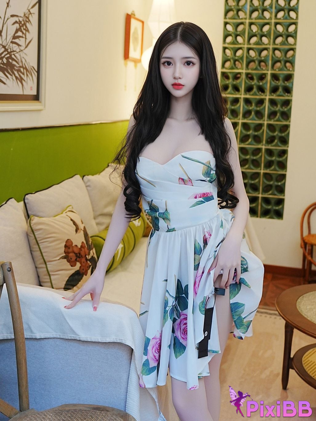 XR Uncensored Bai Xiaodie Silk floral dress PixiBB.COM 007