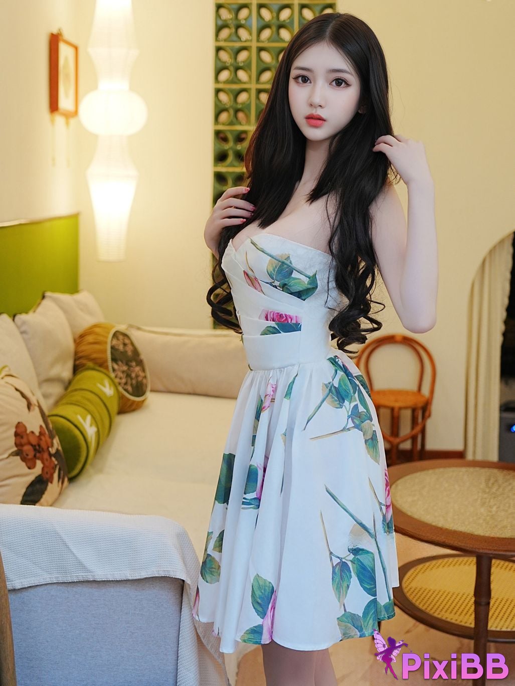 XR Uncensored Bai Xiaodie Silk floral dress PixiBB.COM 008