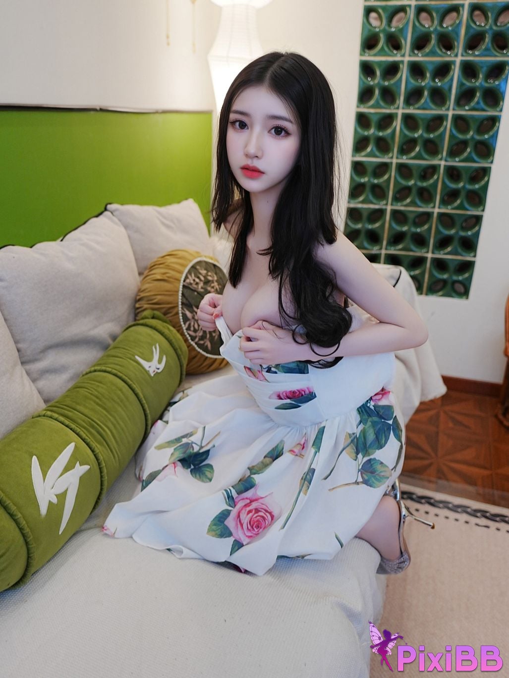 XR Uncensored Bai Xiaodie Silk floral dress PixiBB.COM 049