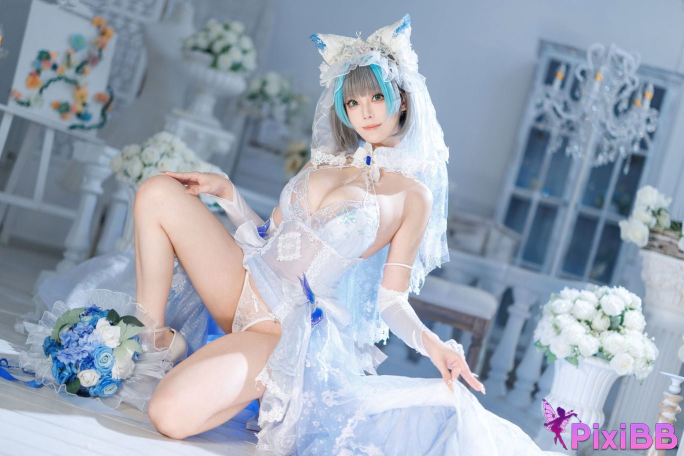 Cosplayer honey cat fur azur lane Cheshire bride PixiBB.COM 001