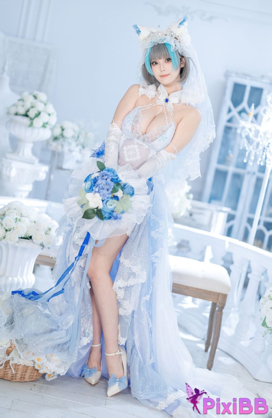 Cosplayer honey cat fur azur lane Cheshire bride PixiBB.COM 002