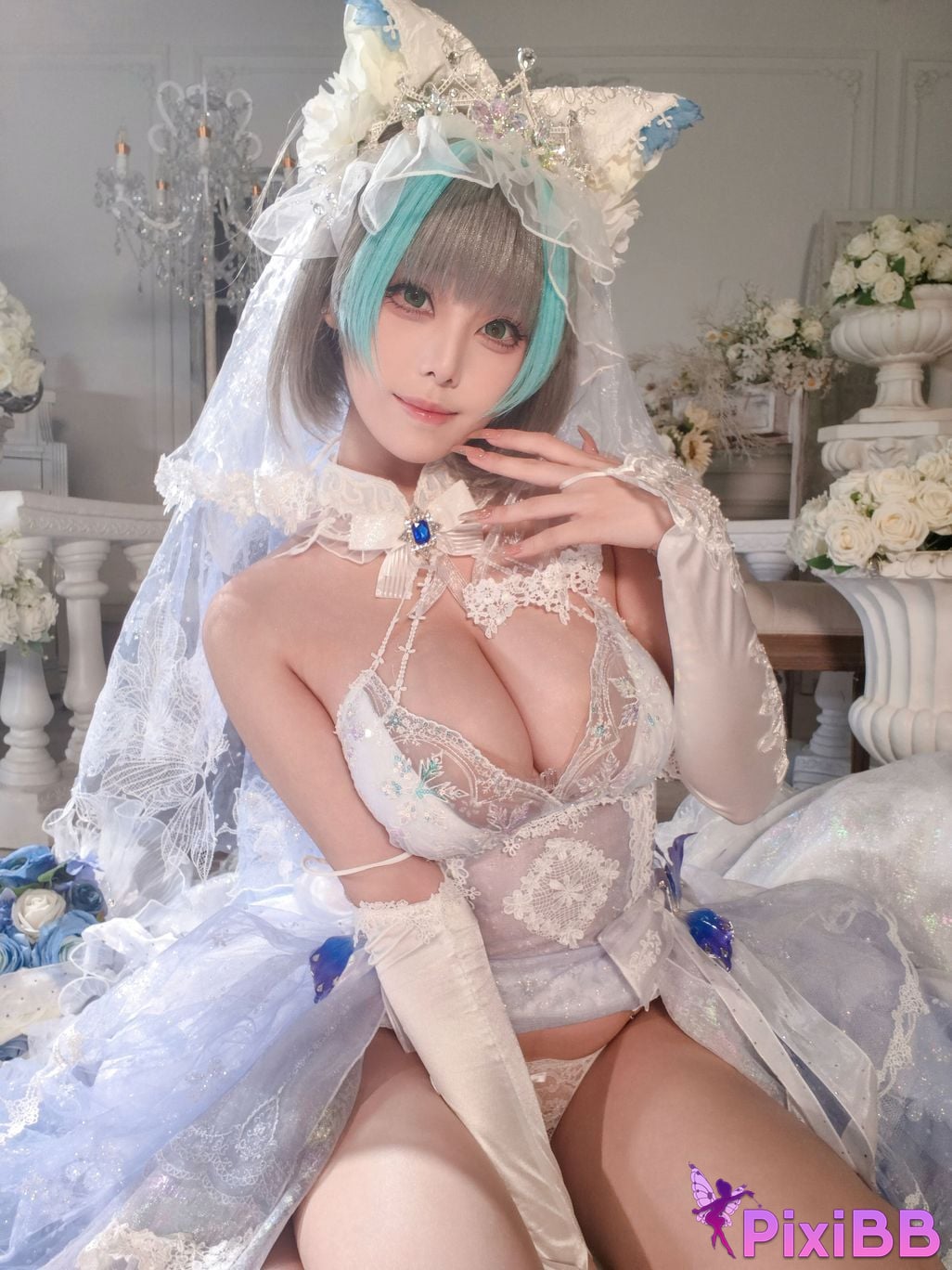 Cosplayer honey cat fur azur lane Cheshire bride PixiBB.COM 009