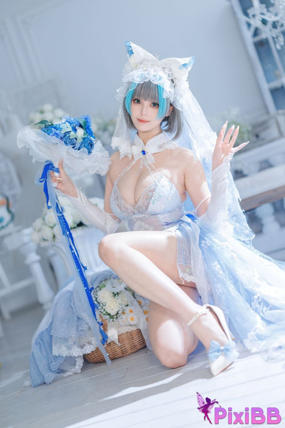 Cosplayer honey cat fur azur lane Cheshire bride PixiBB.COM 013