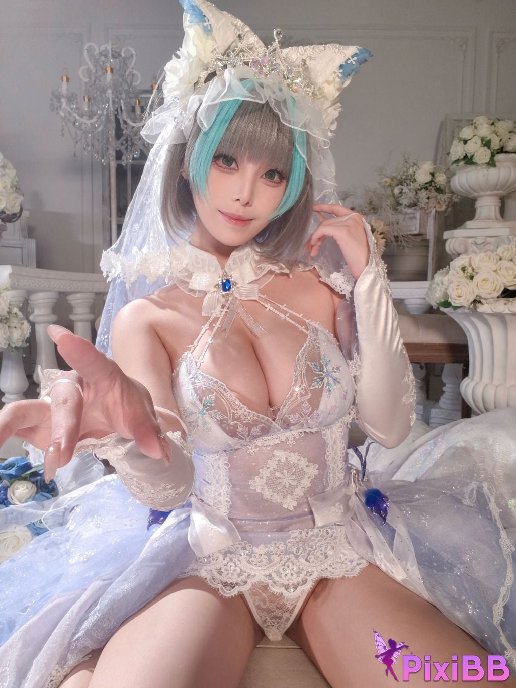 Cosplayer honey cat fur azur lane Cheshire bride PixiBB.COM 014