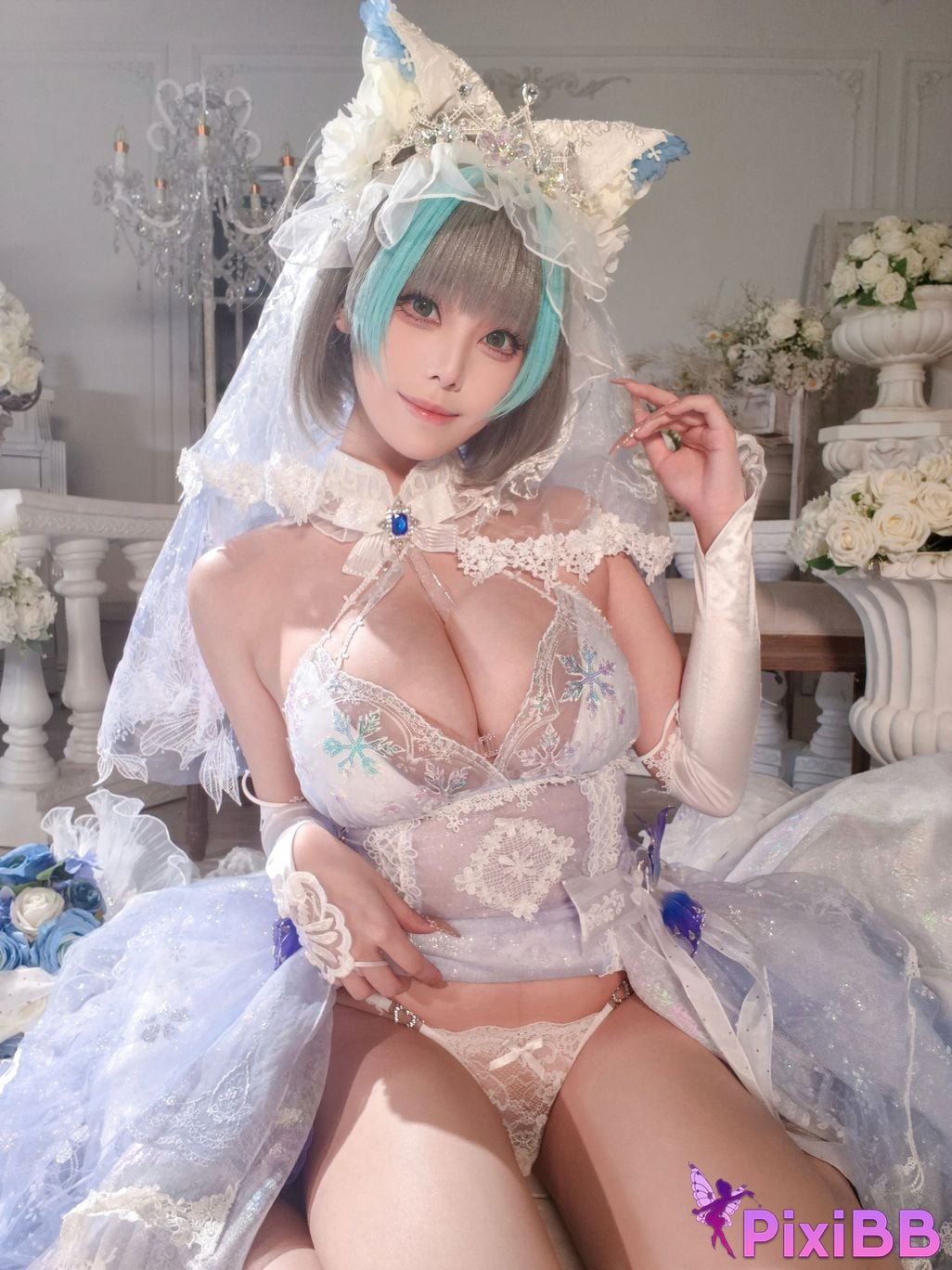 Cosplayer honey cat fur azur lane Cheshire bride PixiBB.COM 017