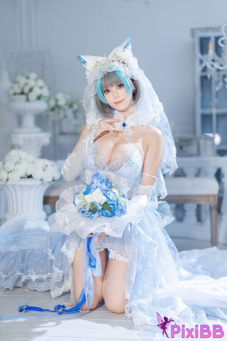 Cosplayer honey cat fur azur lane Cheshire bride PixiBB.COM 043