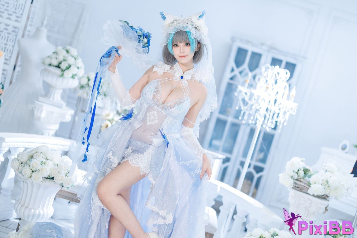 Cosplayer honey cat fur azur lane Cheshire bride PixiBB.COM 045
