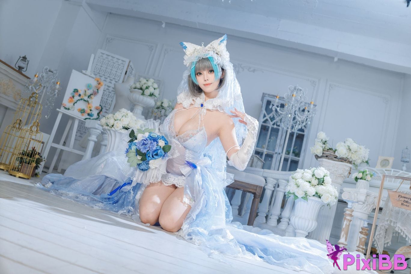 Cosplayer honey cat fur azur lane Cheshire bride PixiBB.COM 050