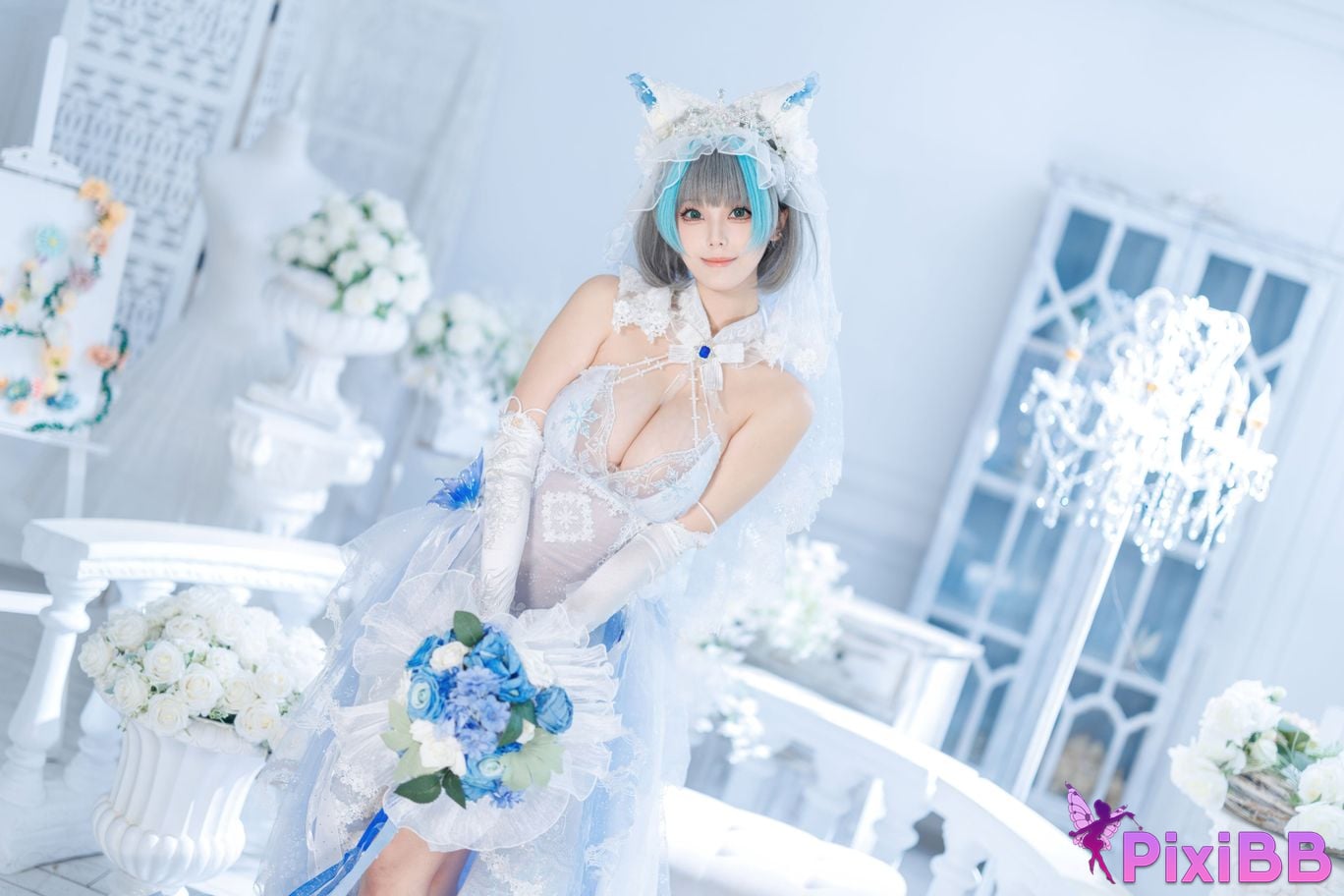 Cosplayer honey cat fur azur lane Cheshire bride PixiBB.COM 053