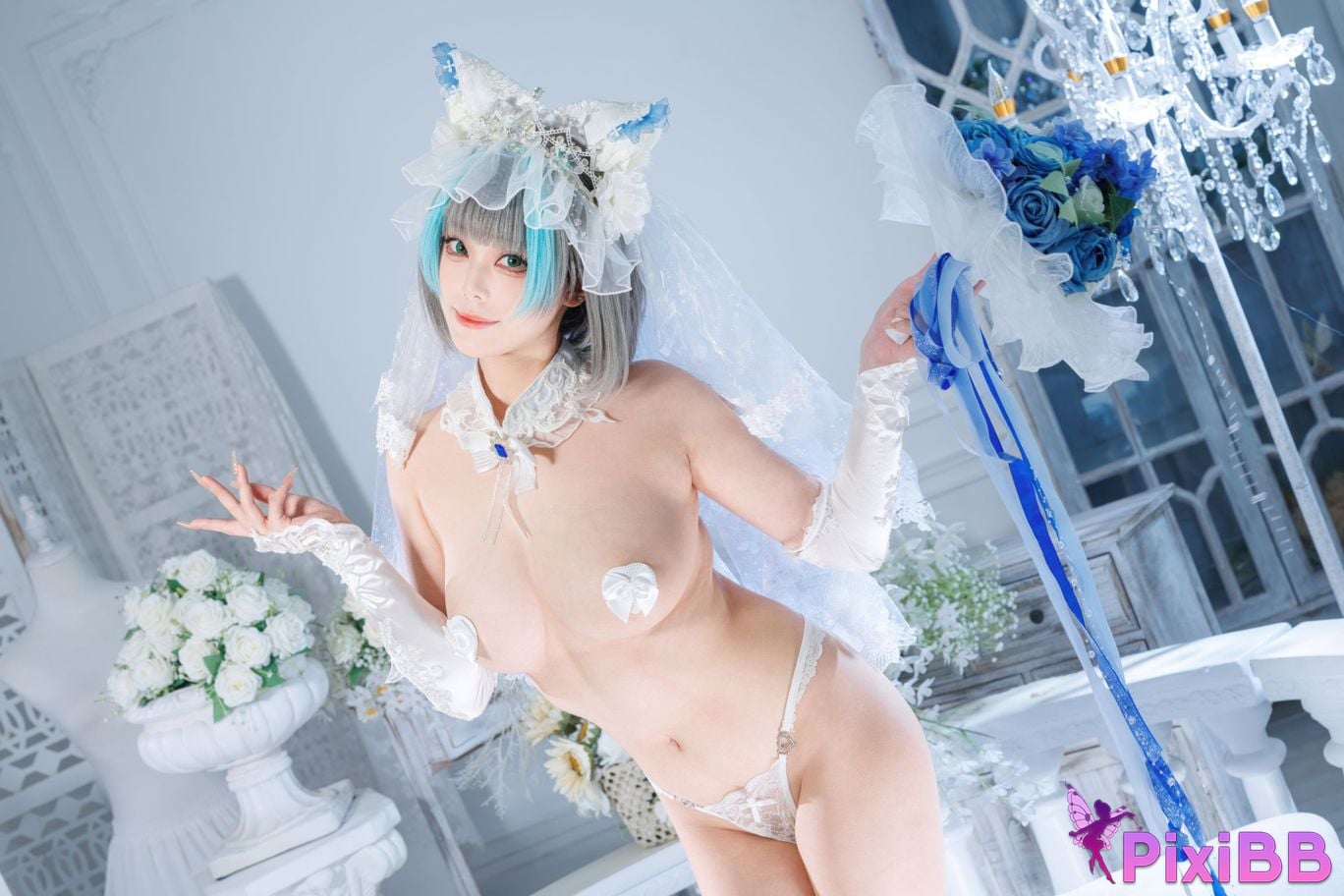 Cosplayer honey cat fur azur lane Cheshire bride PixiBB.COM 064