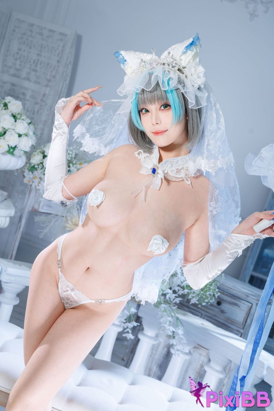 Cosplayer honey cat fur azur lane Cheshire bride PixiBB.COM 071