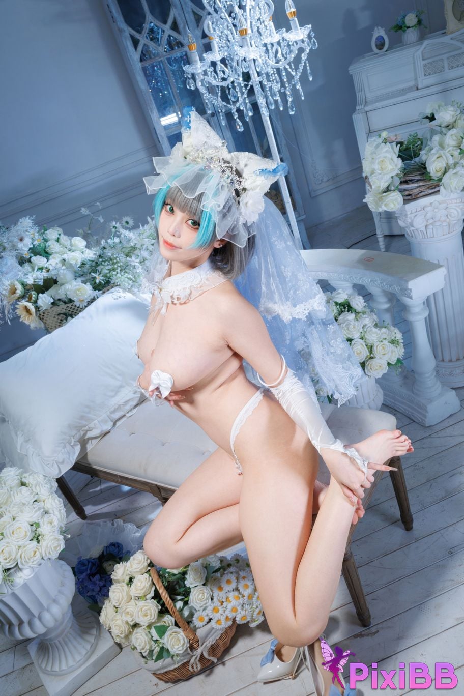 Cosplayer honey cat fur azur lane Cheshire bride PixiBB.COM 090