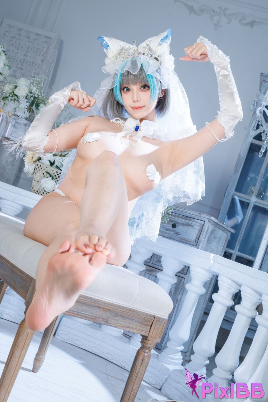 Cosplayer honey cat fur azur lane Cheshire bride PixiBB.COM 101